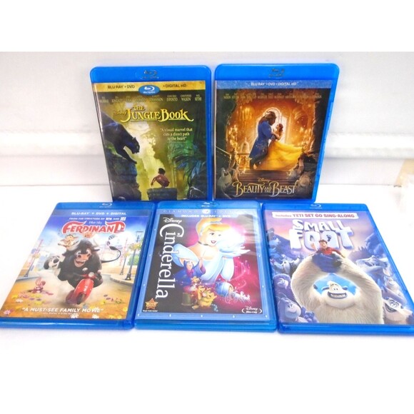 Disney Dreamworks Kids Bluray lot of 5 Cinderella The Jungle Book Beauty Beast - Picture 1 of 6